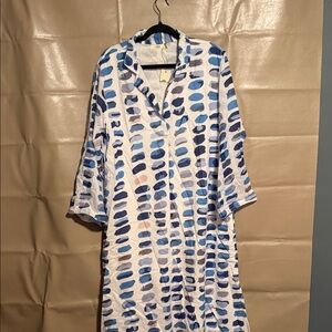 Chic Blue and White Patterned Long Sleeve Dress